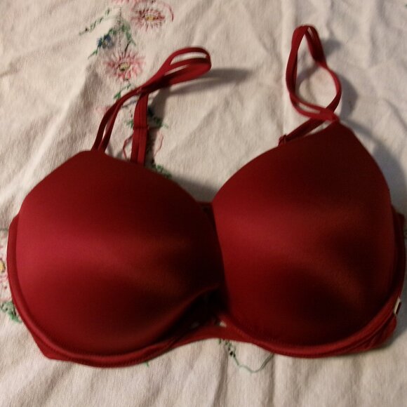 victoria secret burgundy push up underwire plunge 32DD - Picture 1 of 3